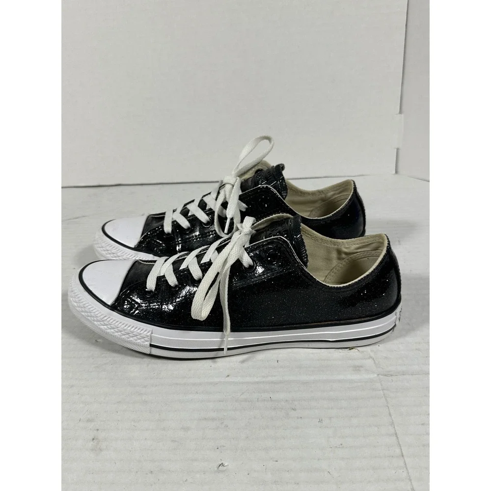 Converse Chuck Taylor All Star Black Glitter Patent Low Top Sneakers 562482C 9.5